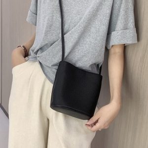 MBH Minimalist Top Layer Cowhide Bucket Crossbody Bag