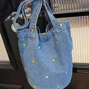 Denim Bucket Bag Large Capacity Women's 2024 New Summer Crossbody Versatile Handbag for Class and Commute