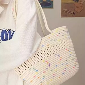 Large Capacity Woven Tote Bag 2025 Summer New Fashion Beach Handbag Niche Style Shoulder Bag