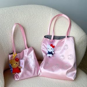 Kitty Rhinestone Tote Bag Satin Shoulder Crossbody Large Capacity