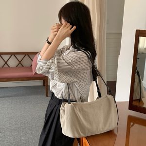 MBH Casual Lazy Cotton Linen and Top Layer Cowhide Large Capacity Tote Bag Casual Commute Shoulder Bag