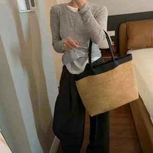 MBH Raffia Large Capacity Tote Bag Handwoven Vacation Shoulder Bag