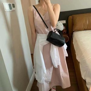 MBH Korean Style Vegetable Tanned Sheepskin Boston Toast Bag Soft Versatile Crossbody Handbag with Shoulder Strap