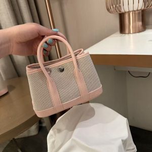 MBH 20-Inch Canvas and Leather Mini Crossbody Handbag with Strap