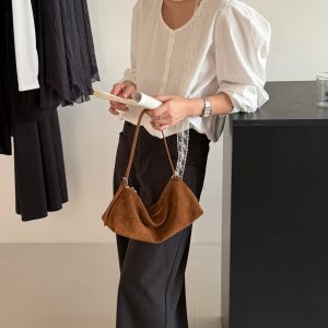 MBH Minimalist Hobo Bag in Top-Grain Nubuck Leather, Relaxed Crossbody Shoulder Bag